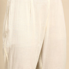 Off White Embroidered  Pure Cotton Kurta with Trousers & Dupatta