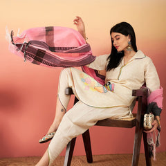 Off White Ethnic Motifs Self Design Thread Work Pure Cotton Kurta Set