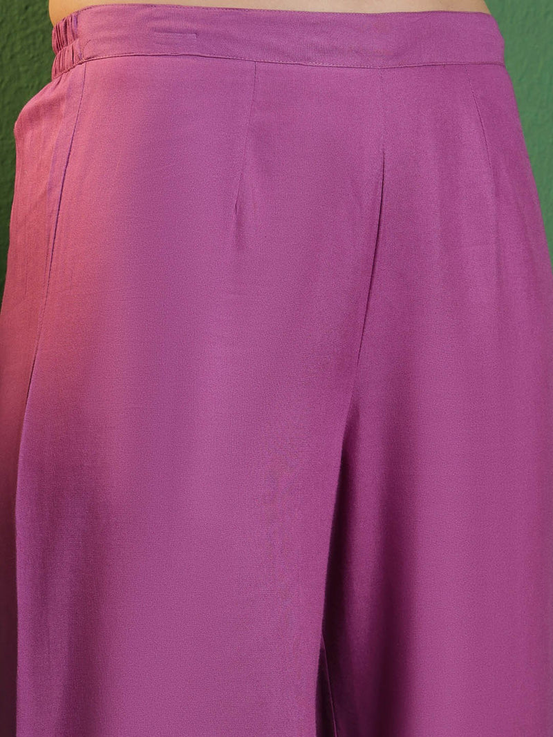 Purple Embroidered Shirt Collar Shirt & Palazzo Co-Ords