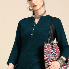 Printed Mandarin Collar Kurti
