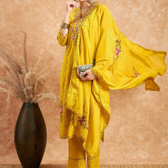 Floral Embroidered Pure Cotton Straight Kurta With Trouser & Dupatta