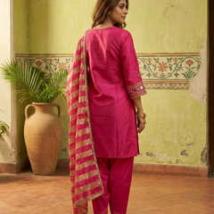 Floral Embroidered & Mirror Work Straight Kurta With & Farsi Salwar & Dupatta