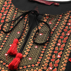 Floral Yoke Printed Mirror Work Kurta