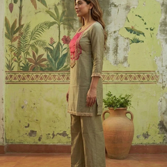 Floral Embroidered & Mirror Work Tunic With & Trouser