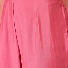 Pink Floral Gotta Patti Notch Neck Kurta With Trousers And Dupatta
