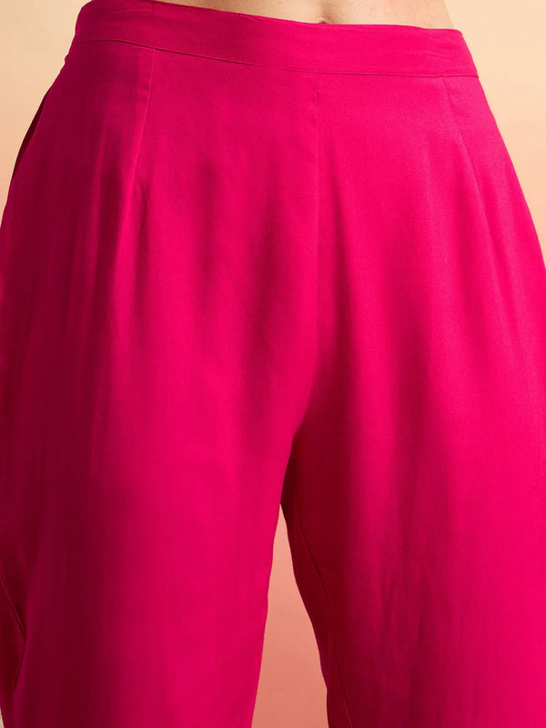 Embroidered Shoulder Straps Straight Kurta With Trousers & Dupatta