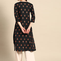 Floral Yoke Printed Mirror Work Kurta