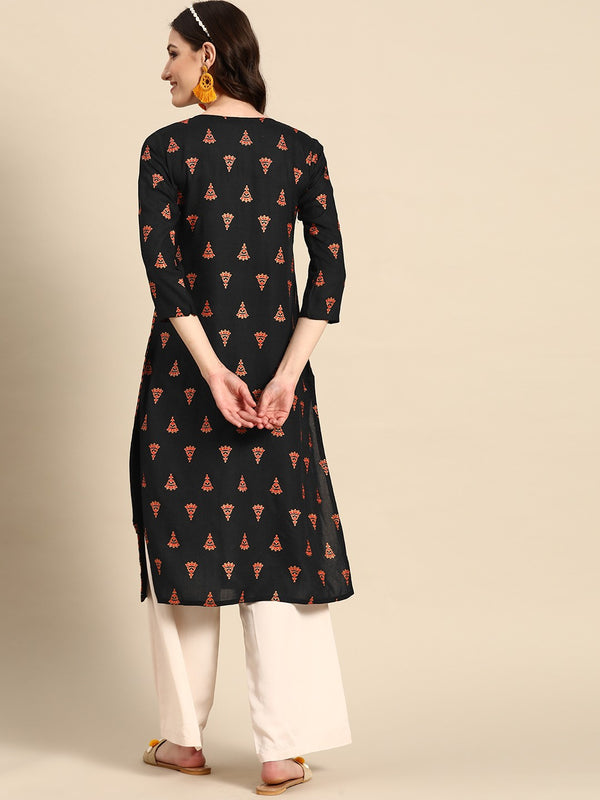 Floral Yoke Printed Mirror Work Kurta