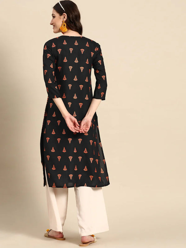 Ethnic Motifs Embroidered Thread Work Straight Kurta