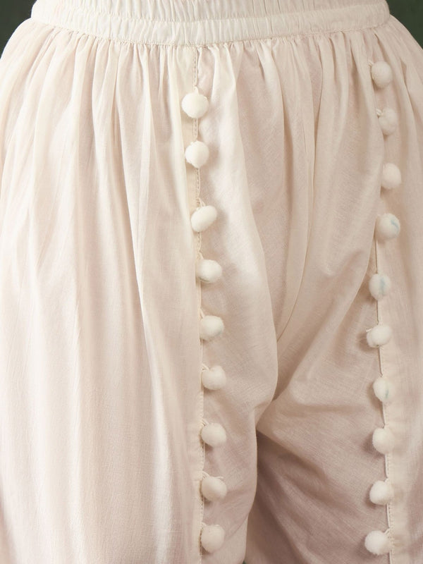 Floral Printed Mirror Work Pure Cotton Kurta With Dhoti Pant & Dupatta