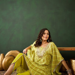 Bandhani Printed Gotta Patti Asymmetric Kaftan With Dhoti Pant