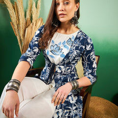 Floral Printed Pure Silk Top & Palazzo Co-Ords With Shrug