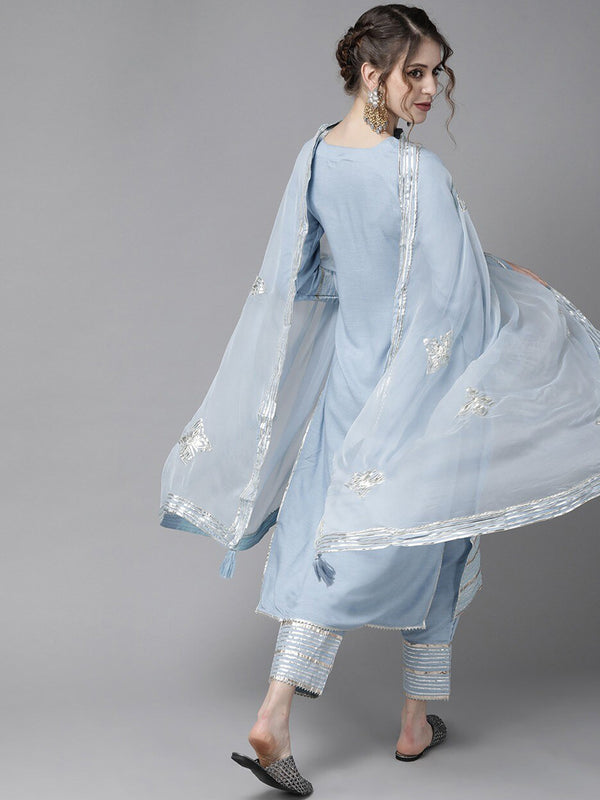 Ethnic Motifs Embroidered Gotta Patti Kurta with Trousers & DupattaKurta Set