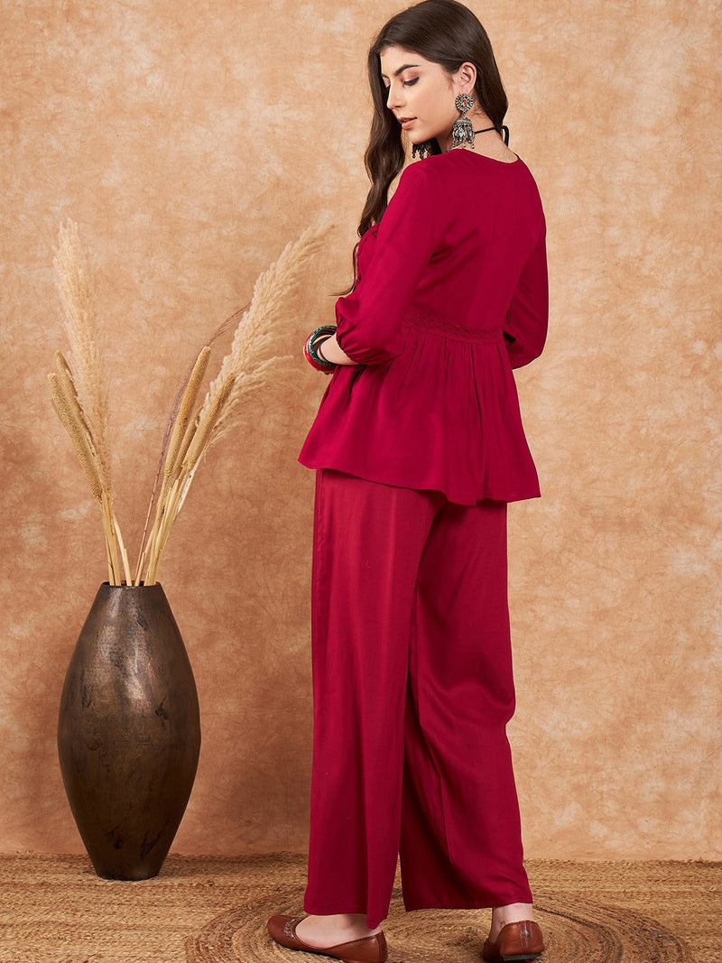 Embroidered Top With Palazzo Co-Ords