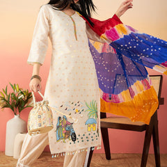 Ethnic Motifs Printed Pure Cotton Straight Kurta With Salwar & Dupatta