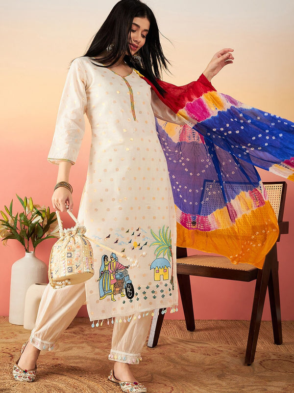 Printed cotton kurta salwar set with traditional dupatta