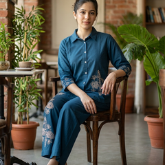 Floral Embroidered Tunic With & Trousers