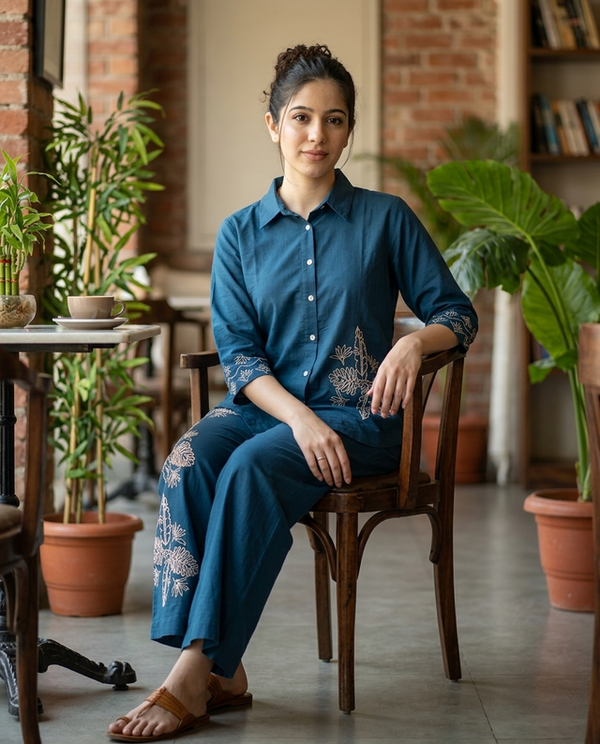 Floral Embroidered Tunic With & Trousers