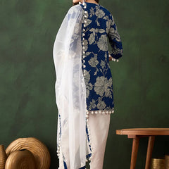 Floral Printed Mirror Work Pure Cotton Kurta With Dhoti Pant & Dupatta