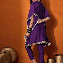 Ethnic Motifs Yoke Design Embroidered Kaftan Kurta & Trousers