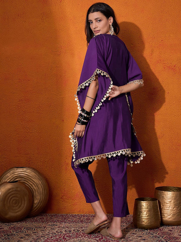 Ethnic Motifs Yoke Design Embroidered Kaftan Kurta & Trousers