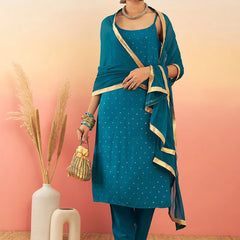 Embroidered Shoulder Straps Straight Kurta With Trousers & Dupatta