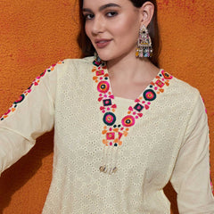 Abstract Embroidered Pure Cotton Top With Trouser Co-Ords