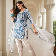 Ethnic Motifs Printed & Mirror Work Pure Cotton Kurta With Dhoti Pant & Dupatta Kurta Set