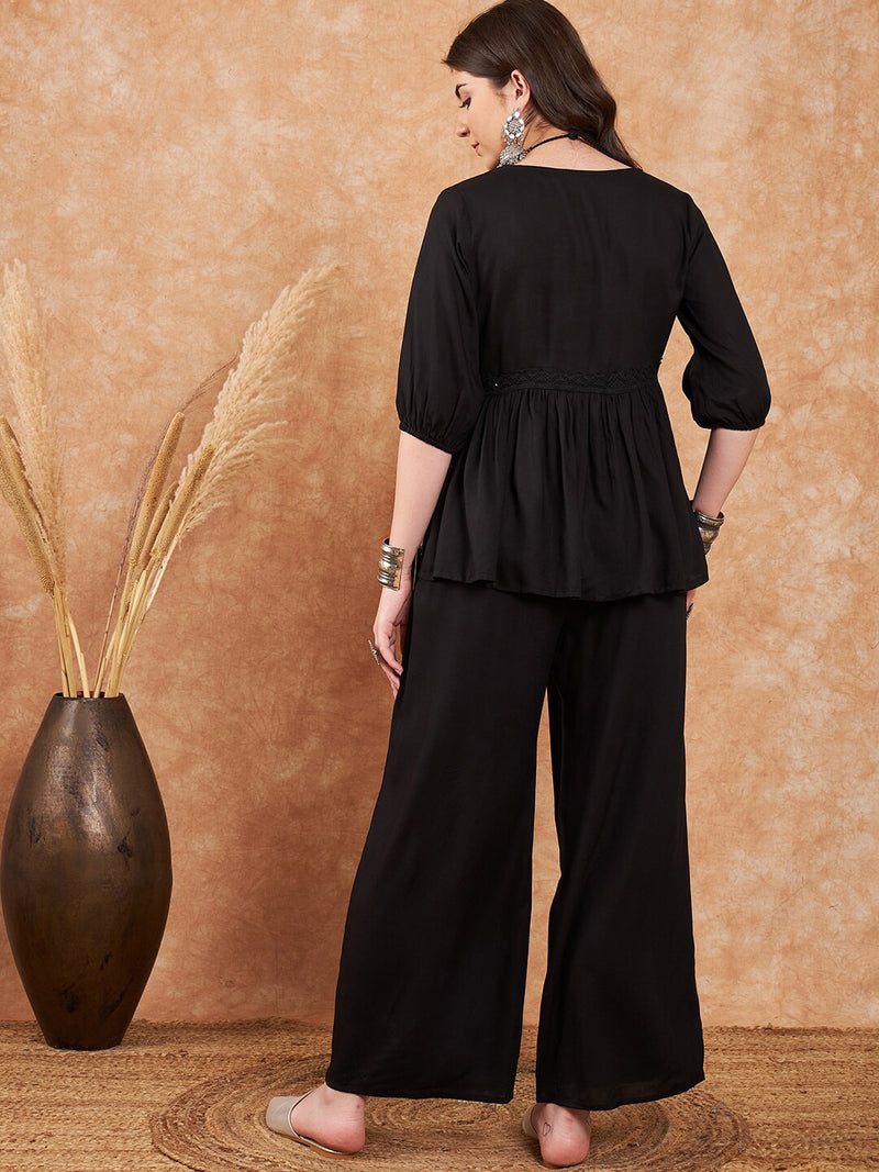 Embroidered Top With Palazzo Co-Ords