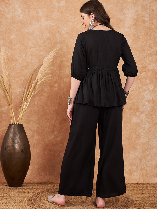 Embroidered Top With Palazzo Co-Ords
