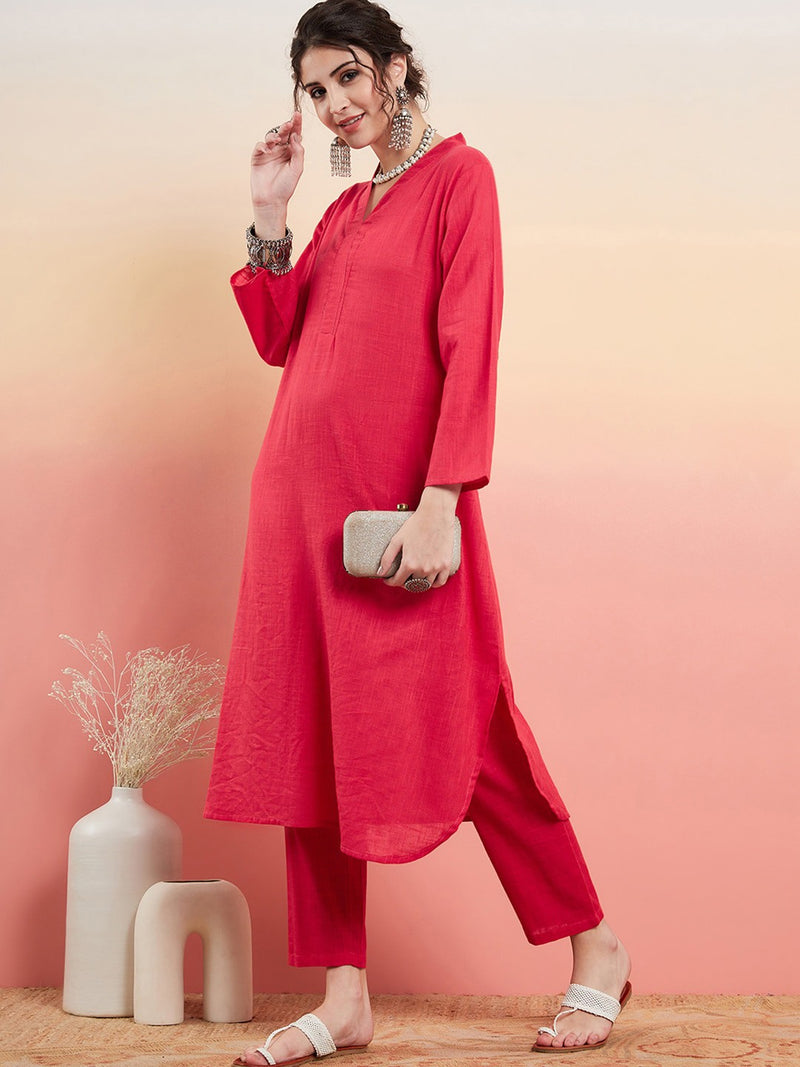 Pure Cotton V-Neck Pathani Kurta With Trousers