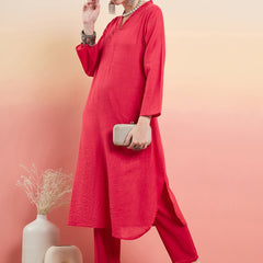 Pure Cotton V-Neck Pathani Kurta With Trousers
