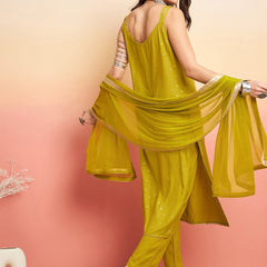 Printed Shoulder Strap Gotta Patti Kurta With Trousers & Dupatta