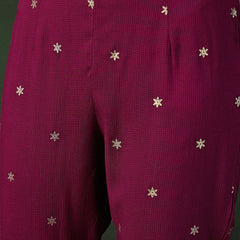 Burgundy Floral Printed V-Neck Straight Kurta With Trousers