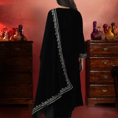 Black Embroidered Yoke Design Velvet Straight Kurta With Trousers & Dupatta Kurta Set