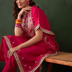 Geometric Embroidered & Mirror Work Kaftan Kurta With Trouser