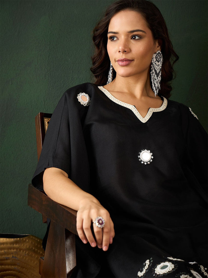 Geometric Embroidered & Mirror Work Kaftan Kurta With Trouser
