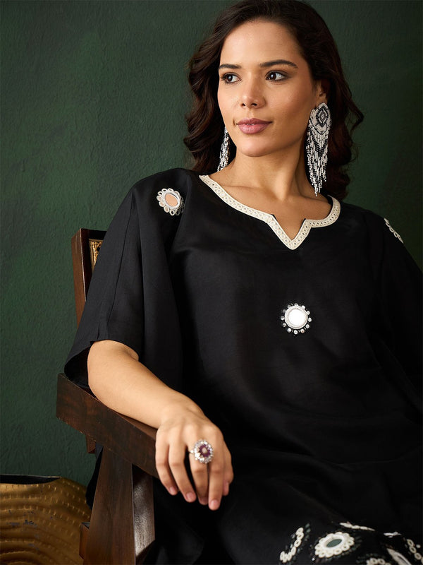 Geometric Embroidered & Mirror Work Kaftan Kurta With Trouser