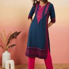 Ethnic Motifs Embroidered Thread Work Straight Kurta