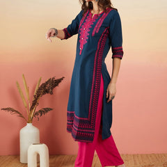 Ethnic Motifs Embroidered Thread Work Straight Kurta