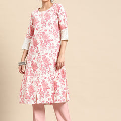Floral Printed Cotton Slub Kurta