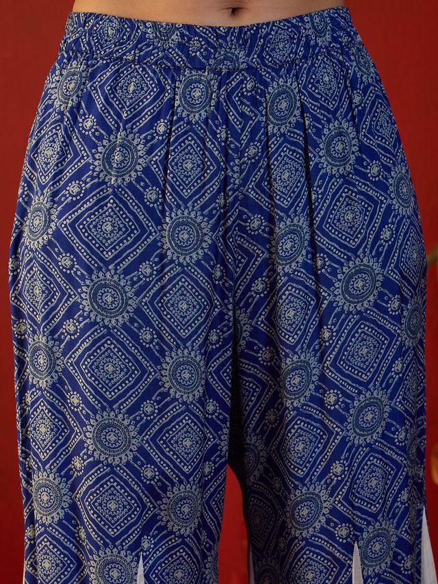 Floral Embroidered Tunic With Printed Palazzo Co-Ords Set