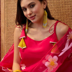 Red Hand Block Print  Shoulder Straps Straight Kurta With Trouser Dupatta Kurta Set