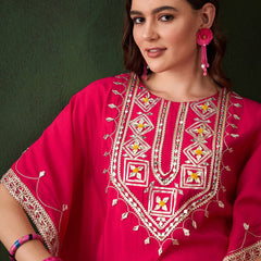 Geometric Embroidered & Mirror Work Kaftan Kurta With Trouser