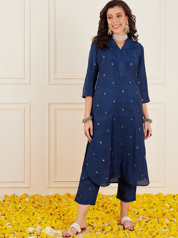 Pure Cotton V-Neck Pathani Kurta With Trousers