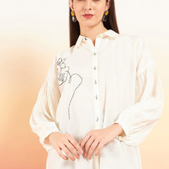 Embroidered Oversized Shirt Style Longline Top