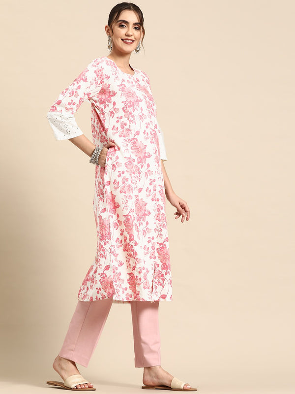 Floral Printed Cotton Slub Kurta