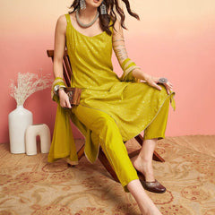 Printed Shoulder Strap Gotta Patti Kurta With Trousers & Dupatta