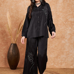 Embroidered Viscose Silk Oversized Shirt With Palazzo Co-Ords