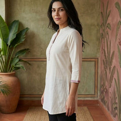 Black Floral Embroidered Straight Short Kurti